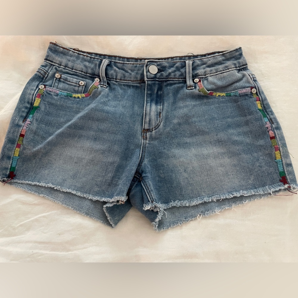 Tractr Girls Blue Jean Shorts with Rainbow Detail